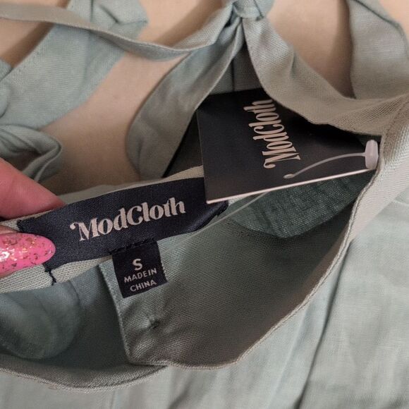 NWT ModCloth Every Waking Momentum Jumpsuit Linen blend light bluegreen size S - Picture 2 of 10